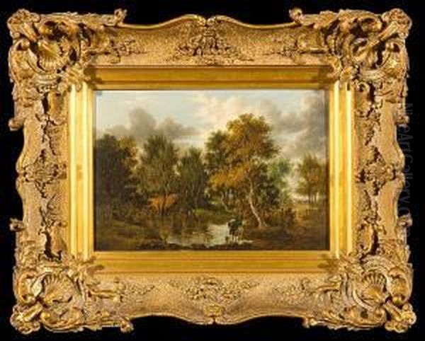 Woodland River Landscape Oil Painting by Alfred Stannard