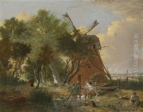 Watermill By The Coast Oil Painting by Alfred Stannard