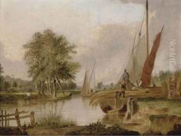 The Old River At Thorpe Oil Painting by Alfred Stannard