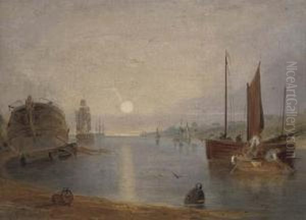 On The Yare At Sunset Oil Painting by Alfred Stannard