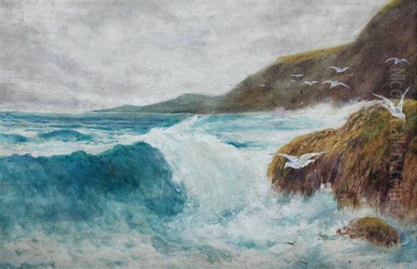 Gulls And Rocks Oil Painting by Henry Stannard