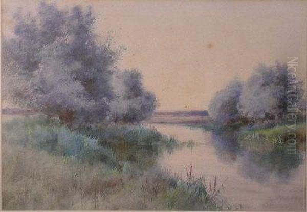 A Quiet Backwater Oil Painting by Henry Stannard