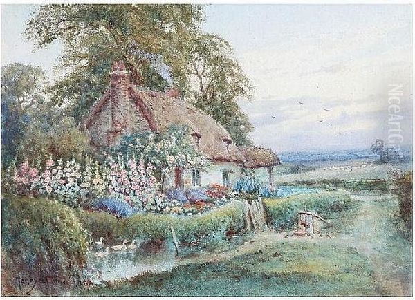 Country Cottage With Duck Pond Oil Painting by Henry Stannard