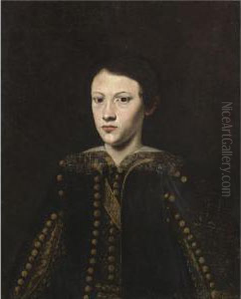 Portrait Of A Young Boy, Half Length, Wearing A Gold-embroidered Doublet Oil Painting by Massimo Stanzione