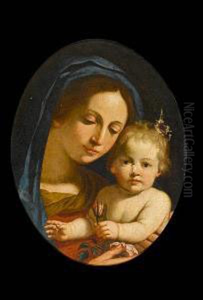 The Madonna And Child With A Rose Oil Painting by Massimo Stanzione