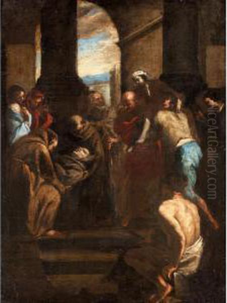 The Presentation Of A Sick Man Before The Body Of San Diego D'alcala Oil Painting by Massimo Stanzione