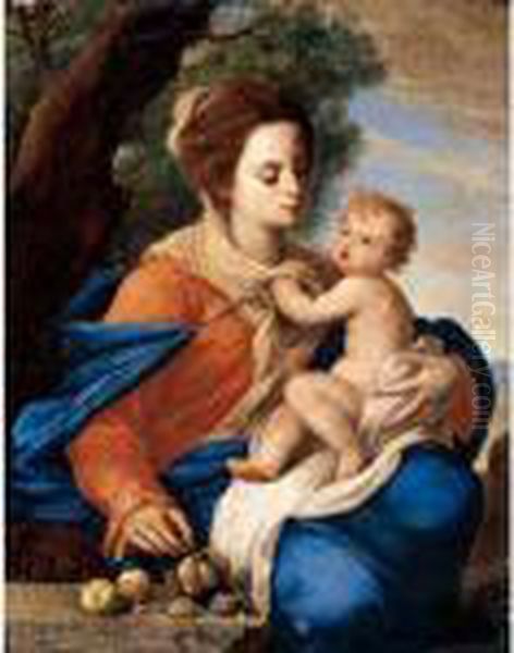 The Madonna And Child In A Landscape Oil Painting by Massimo Stanzione