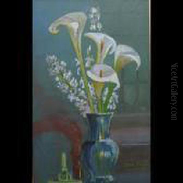 Vase Of Calla Lillies; Hart House Interior Oil Painting by Owen B. Staples