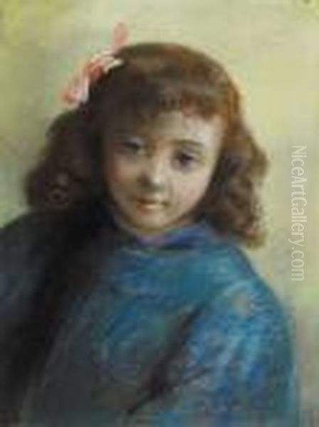 Portrait Of A Young Girl In Blue Oil Painting by Robert Ponsonby Staples