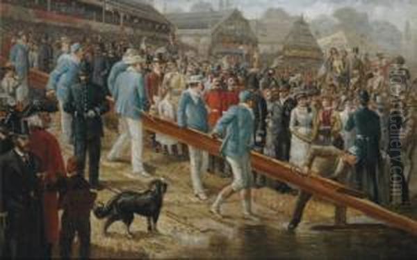 The Boat Race, Cambridge On The Slip Oil Painting by Robert Ponsonby Staples