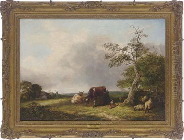 Milking The Cows Oil Painting by Arthur James Stark