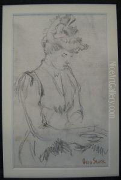 Ottostark (in, 1859-1926) 5 X 3 
Graphite, Estate Stamped Lower Right,portrait Of Woman In Period Dress, 
Conservation Framed Andmatted Oil Painting by Otto Stark