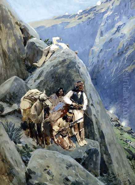 Apache Indians in the Mountains Oil Painting by Henry Farny