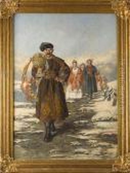 Starosta Prowadzacy Orszak Weselny Oil Painting by Ludwik Stasiak