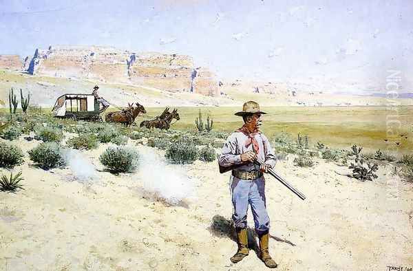 Defending the Stagecoach Oil Painting by Henry Farny