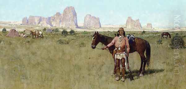 Warrior and Teepees Oil Painting by Henry Farny