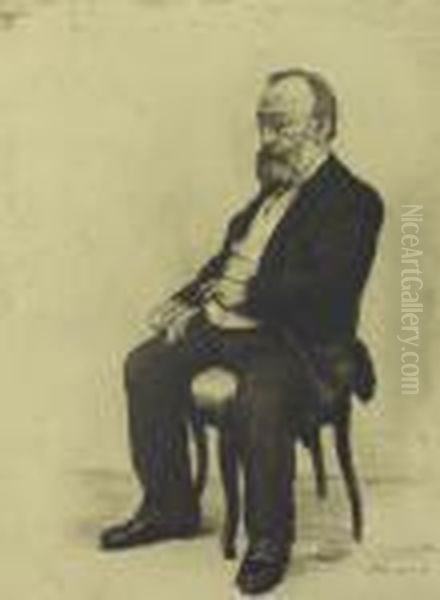 Gottfried Keller Oil Painting by Karl Stauffer-Bern