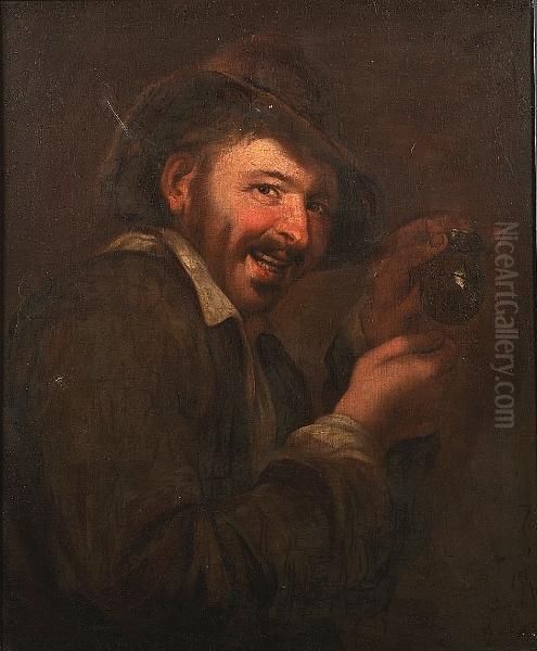 A Peasant Holding A Flask Oil Painting by Petrus Staverenus