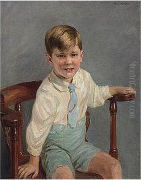 Portrait Of A Boy, Signed, Oil On Oil Painting by Frederick Stead