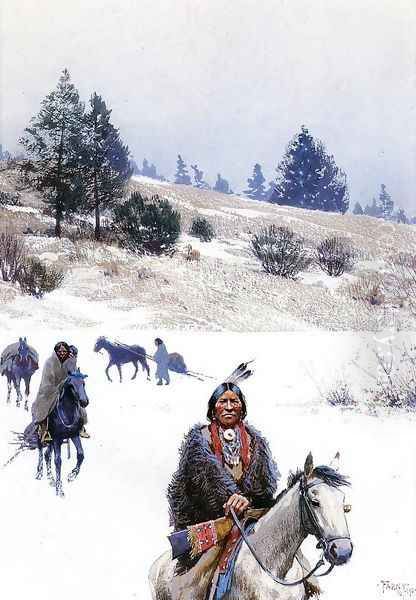 Indians in Winter - Moving Camp Oil Painting by Henry Farny