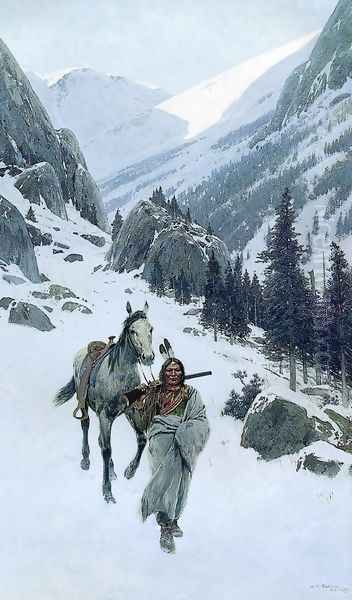 Through The Pass, Winter Oil Painting by Henry Farny