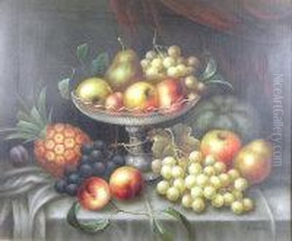 A Still Life Composition With Grapes Oil Painting by Edwin Steele