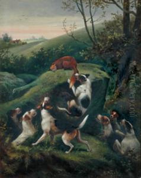 Hounds Andfox Oil Painting by Edwin Steele