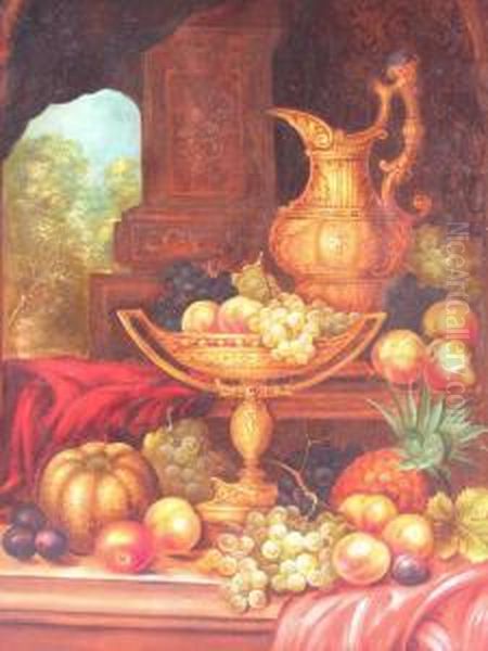 Still Life Of Fruit, Compote & Ewer Oil Painting by Edwin Steele