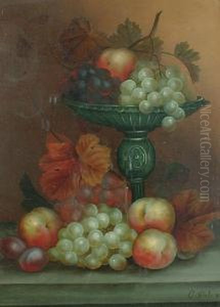 A Still Life Of Fruit, Vines And A Tazza; A Still Life Of Roses. Oil Painting by Edwin Steele