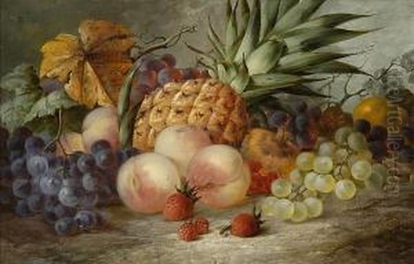 A Still Life Of A Pineapple And Other Fruit On A Stone Ledge Oil Painting by Edwin Steele