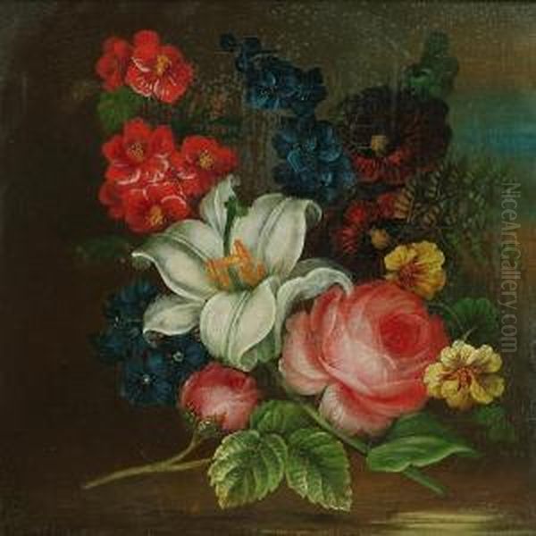 Still Life Of Flowers; Still Life Of Fruit Oil Painting by Edwin Steele