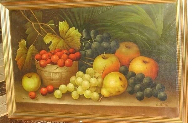 Still Life Of Grapes, Peaches, 
Foliage And Black Vase, And Another, Still Life Of Apples, Grapes, Pear,
 Cherries And Foliage Oil Painting by Edwin Steele