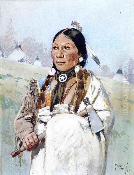 Indian with Tomahawk Oil Painting by Henry Farny