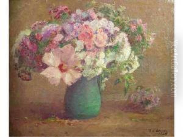 Floral Still Life In Blue-green Vase Oil Painting by Theodore Clement Steele