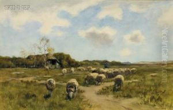 Herder And His Flock Oil Painting by Willem II Steelink