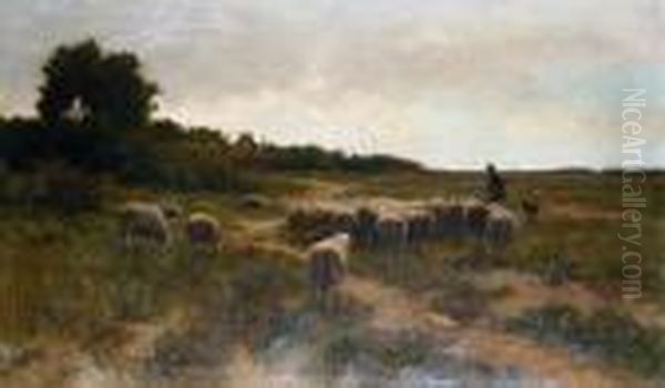 A Shepherd With His Flock Oil Painting by Willem II Steelink