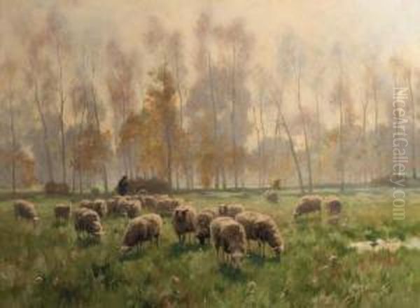 A Shepherd And Flock Oil Painting by Willem II Steelink