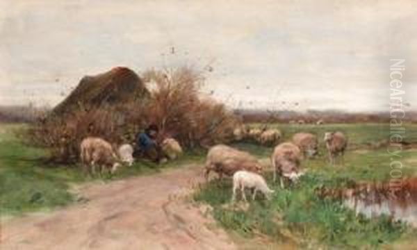 Tending The Flock Oil Painting by Willem II Steelink