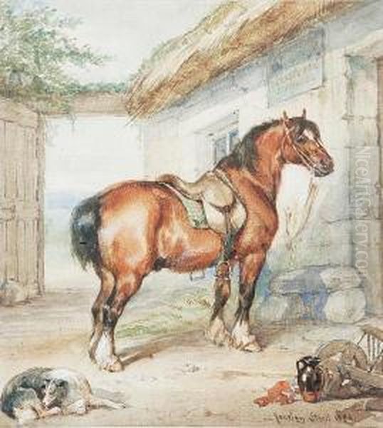 Horse Outside A Tavern Oil Painting by Gourlay Steell