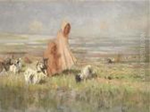 A Moroccan Goat Herd Oil Painting by Gourlay Steell