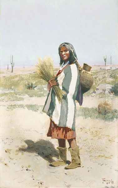 Apache Water Carrier Oil Painting by Henry Farny