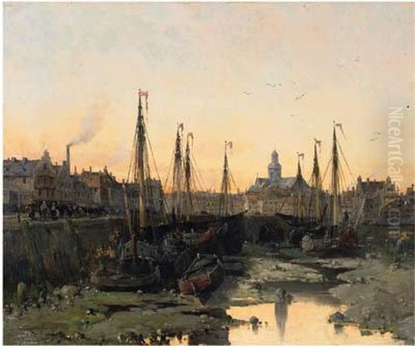 Barche E Canale Nella Citta' Oil Painting by Luigi Steffani