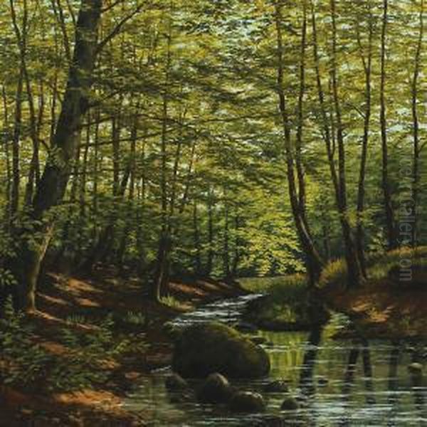 Beech Wood With Brook, Riiskov Oil Painting by Poul Steffensen