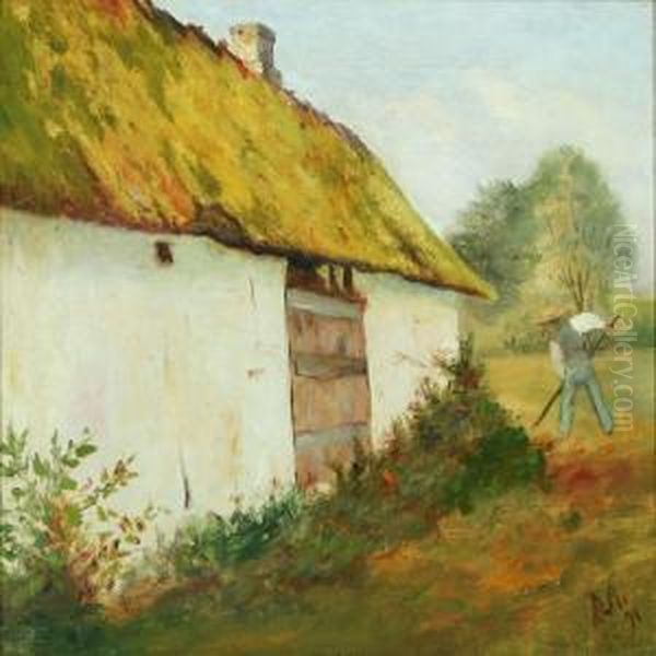 Farm Exterior Oil Painting by Poul Steffensen