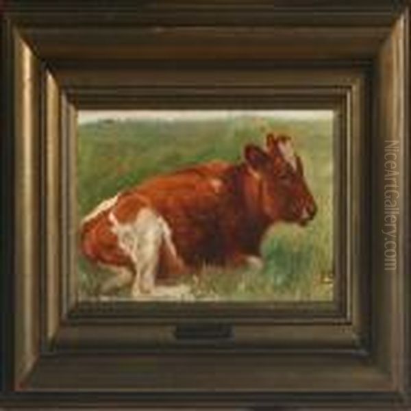 A Cow On The Field Oil Painting by Poul Steffensen