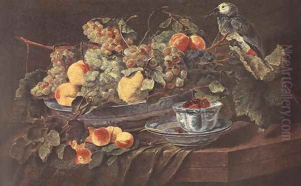 Still-life with Fruits and Parrot c. 1640 Oil Painting by Jan Fyt