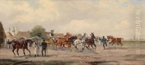 Ungarischerpferdemarkt Mit Fuhrwerk Oil Painting by Alfred Steinacker