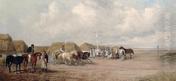 Settlement With Horses Oil Painting by Alfred Steinacker