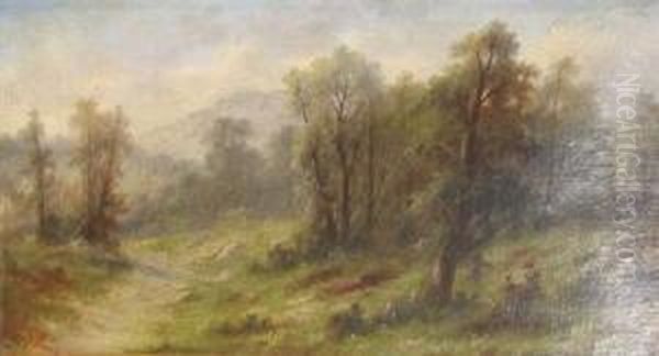 Landscape With Mountain And Trees Oil Painting by Alfred Steinacker