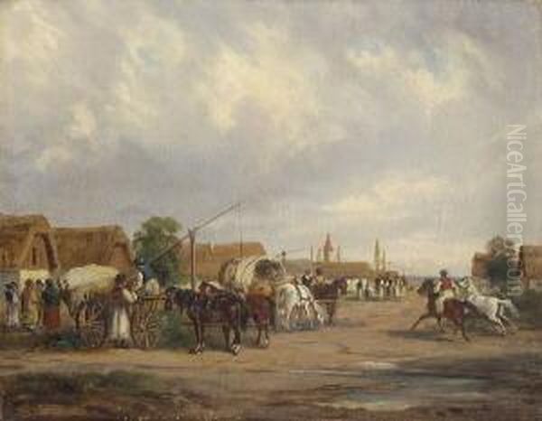 Bauernmarkt In Der
 Puszta. Oil Painting by Alfred Steinacker